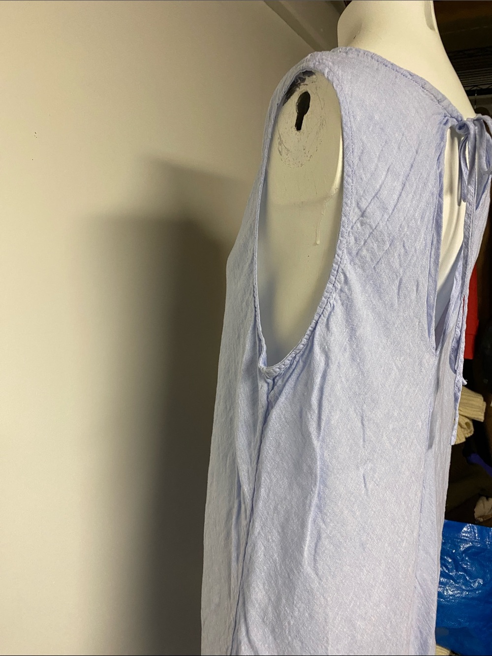 Linen blend baby Blue Sleeveless Maxi Dress Flowy summer - Picture 4 of 7